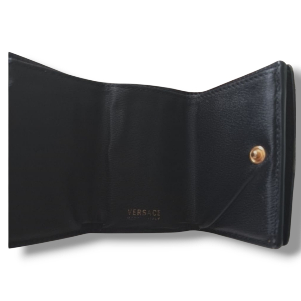 Versace Unisex Mini Trifold Black Leather Wallet with Gold Medusa Logo - Picture 8 of 12